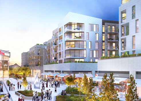 CGI of apartments above ground-floor retail and restaurant units at High Street Quarter